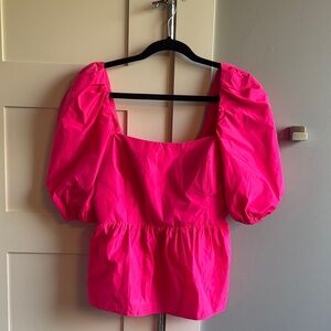 Lilly Pulitzer Tiana 10 hot pink peplum top NEW NWT $138 puff sleeve